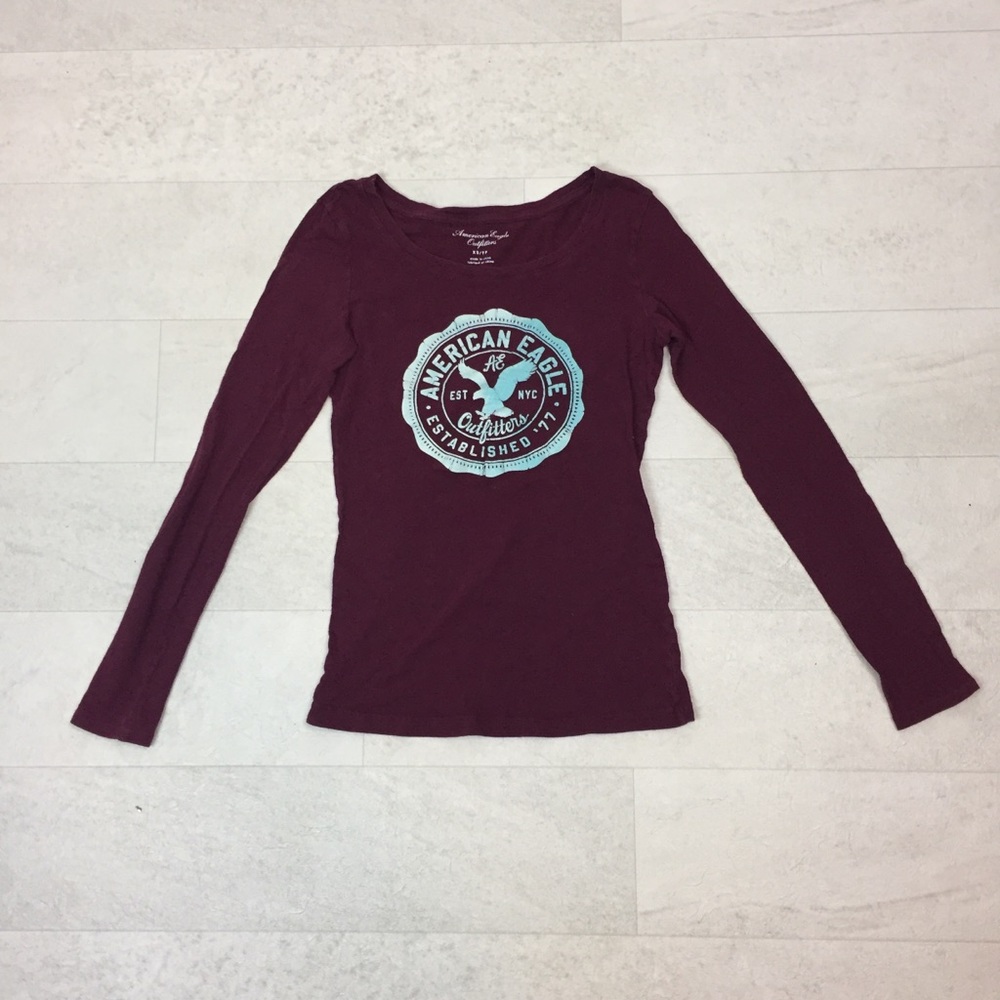 American Eagle Sz XS Burgundy Long Sleeve Shirt